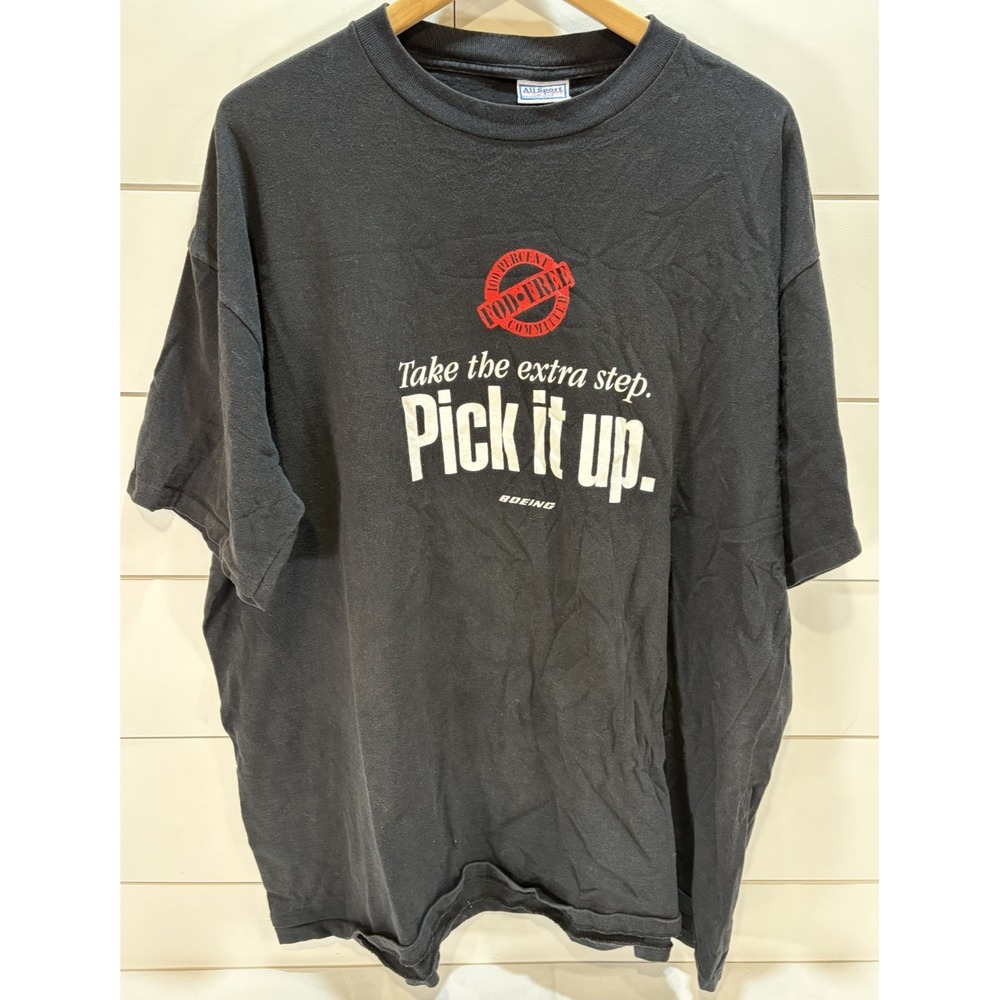 Boeing Take the Extra Step Pick it Up Black T-Shirt Aviation Men's Size XXXL 54